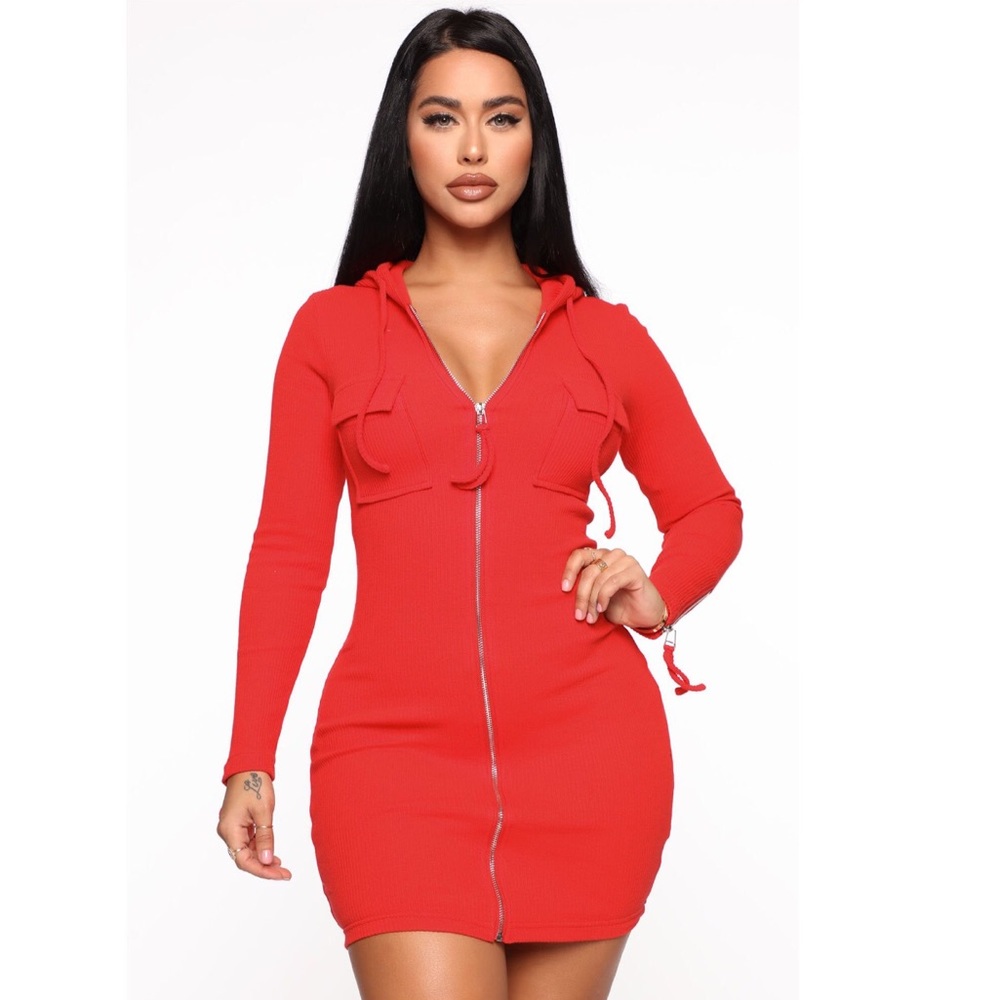 Fashion Nova Red Hooded Mini Dress